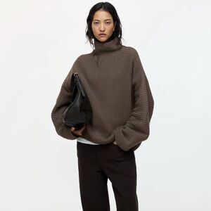 RIB-KNIT WOOL-BLEND SWEATER IN DARK TAUPE NWT SZ MEDIUM